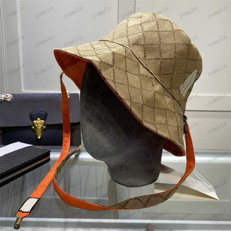 패션 간단한 수 놓은 긴 스트랩 캔버스 모자 디자이너 양동이 모자 여자 망 럭셔리 어부 모자 클래식 편지 Sunhat
