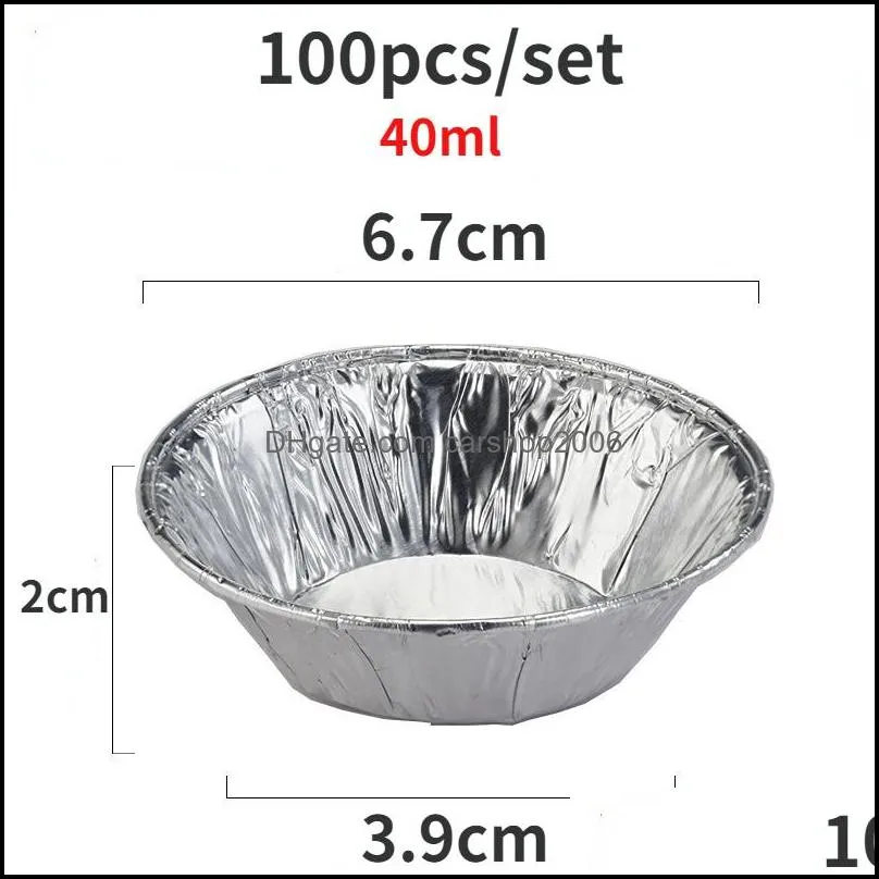 100pcs disposable aluminum foil baking cups egg tart pan cupcake case tar cake mold bakewares with tin barbecue seasoning cup