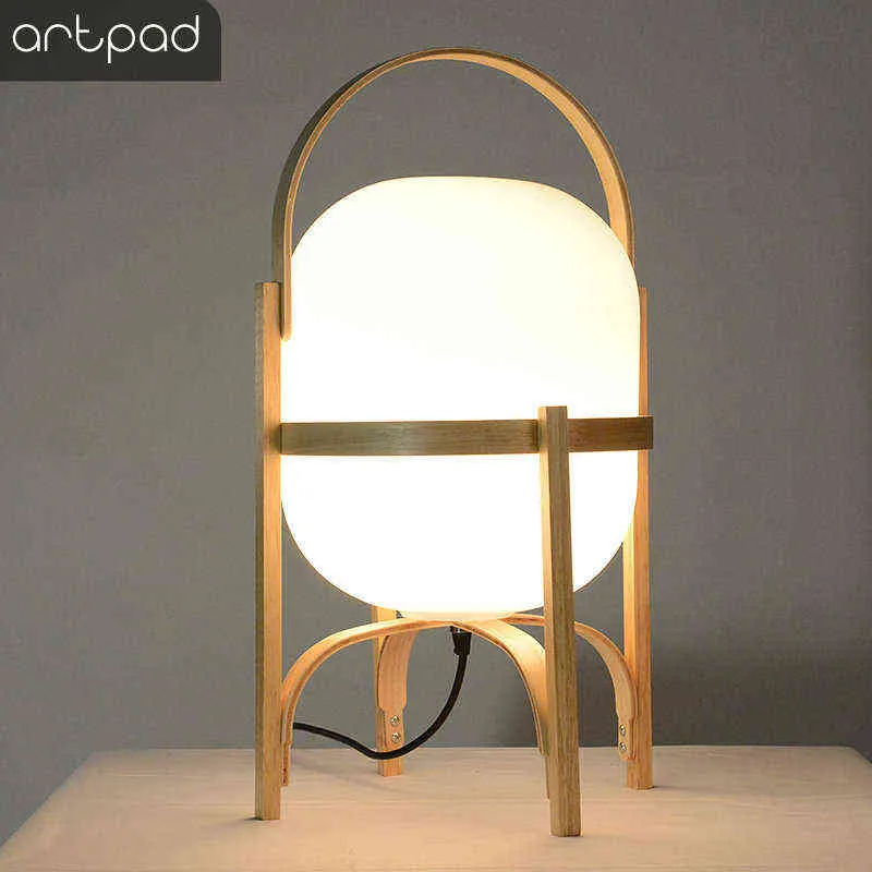 Lampe de table en verre en bois naturel japonais lampe de chevet de chambre à coucher E27 LED lampe sur pied pour salon étude éclairage de table H220423