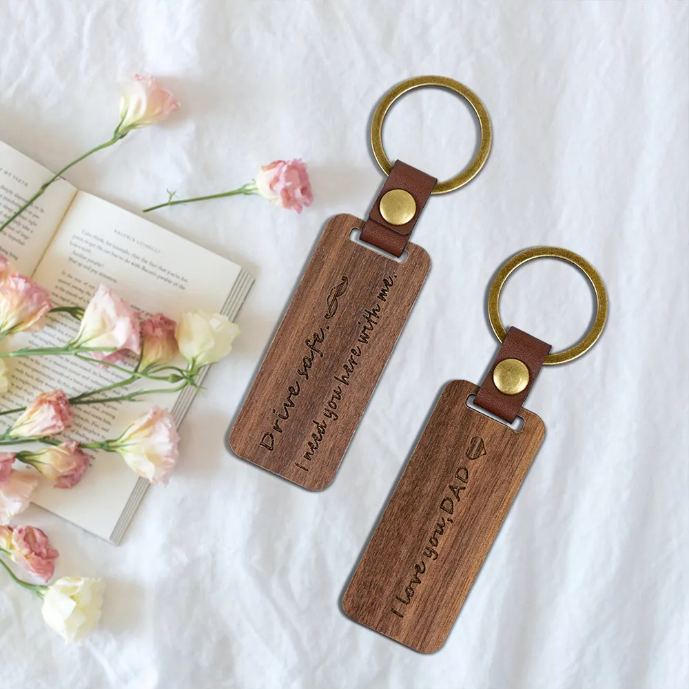 U&I 2023 Ho Sale in Amazon Blanks Metal Keychains Straps Custom Luxury Wood Keychain New Design Pu Leather Key Ring In Stock Car Chain For Father's Day