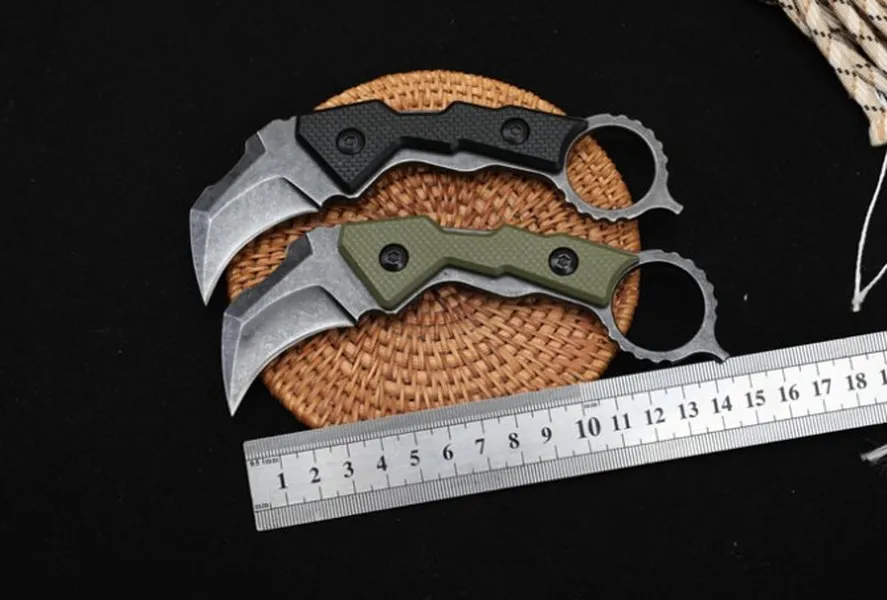 미니 Olecranon 발톱 Karambit 나이프 D2 블레이드 G10 핸들 전술 포켓 고정 블레이드 사냥 낚시 EDC 서바이벌 도구 나이프 A3978