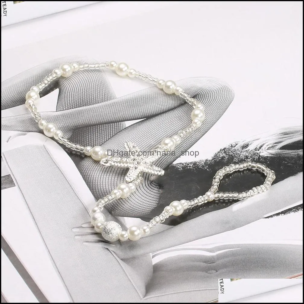 Pearl Starfish Ankle Chain Anklet Beach Wedding Foot Jewelry Barefoot Sandal Chains For Women