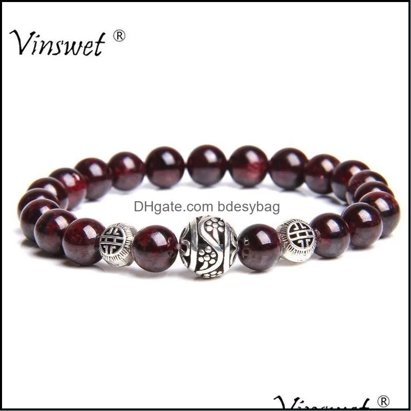 beaded strands women braceletes natural polished garnet bracelets for fashion alloy ball beads bangle femme jewelry friendship