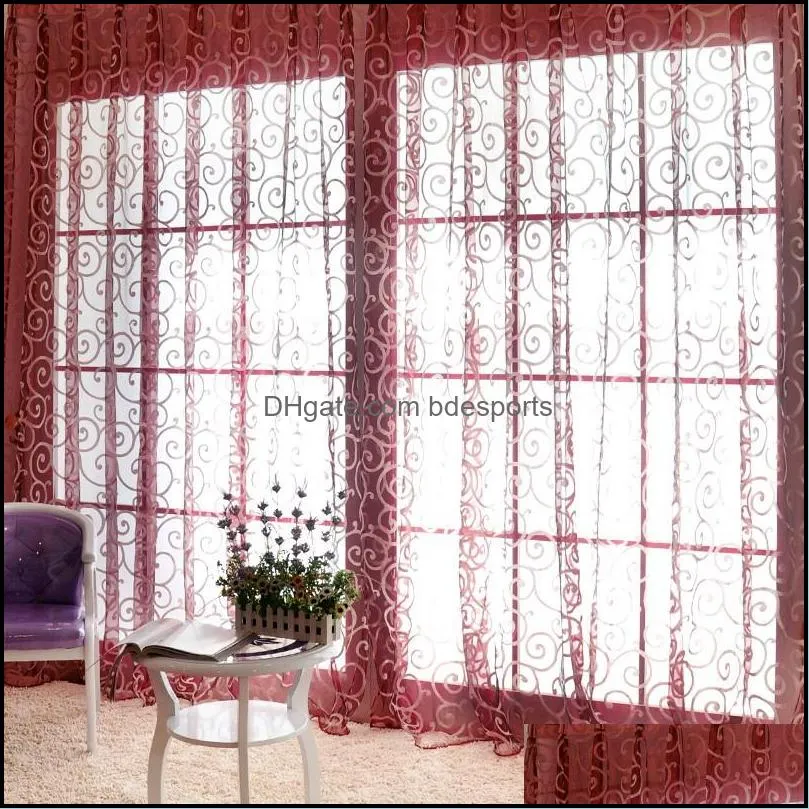 Special Pastoral Floral Tulle Voile Door Scarf Valances Drape Sheer Window Curtains Sheer Curtains