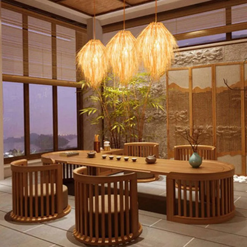 Pendellampor el restaurang bambu ljuslampa dekor ljus te rum café lounge naturlig rotting lyktansändare