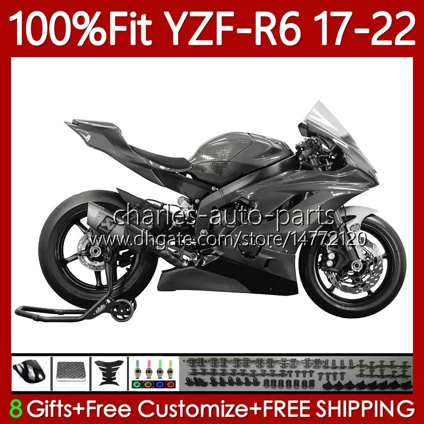 Injection Fairings for Yamaha Gloss Grey YZF600 YZF R6 R 6 600 CC YZFR6 17 18 19 2020 2021 2022 Body 119NO.201 YZF-R6 2017-2022 YZF-600 2017 2018 2019 20 21 22 OEM هيكل السيارة