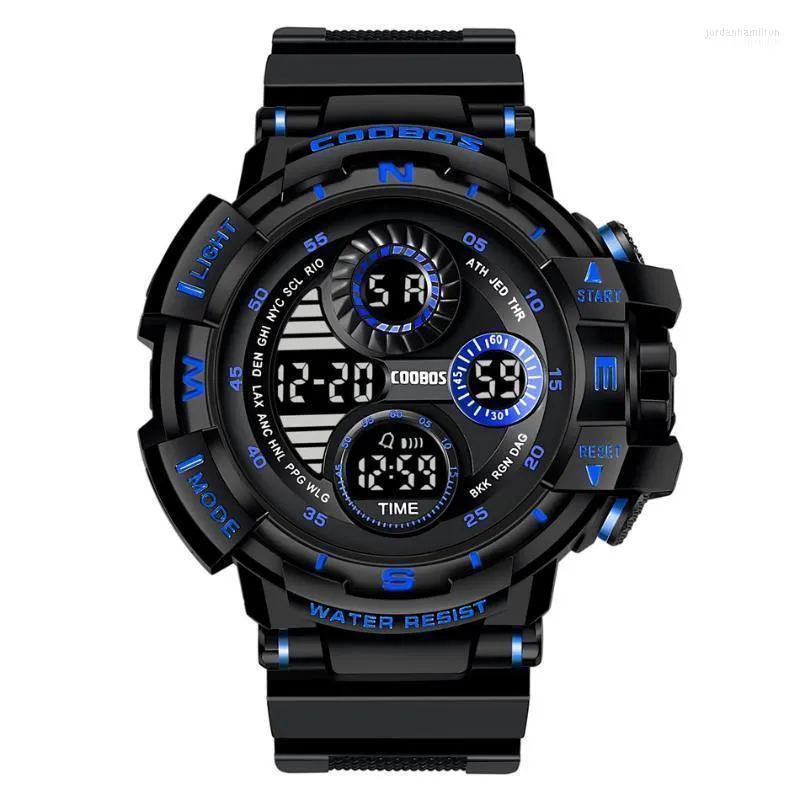 رجال مشاهدة الإبداع الإبداع التوقف تاريخ المنبه الرقمية Wristwatches عالية الجودة جودة مقاومة للماء LED على مدار الساعة RELOJ DE HOMBRE1