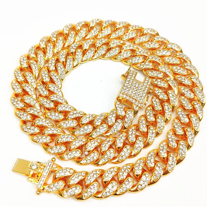 Fashion Tennis Laureato Bling Strass Golden finitura dorata Miami Cuban Link Collana Collana Hip Hip Hop Collana gioielli