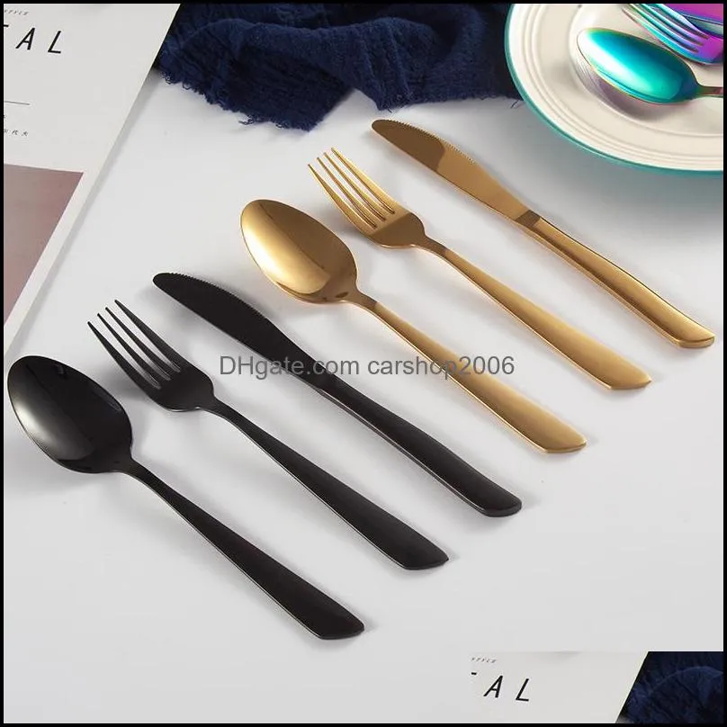 5 pcs/set stainless steel western steak cutlery knife spoon set portable dessert fork lunch set travel colorful dinnerware vt1527 t03