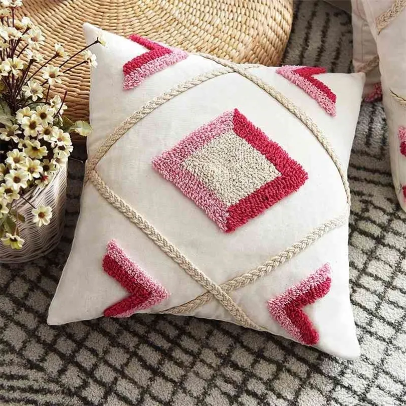 Pink Cushion Cover elfenbenskudde fall täcker 30x50 cm/45x45 cm bomullsbroderier diamant för hemdekoratio vardagsrummet sovrum 210401