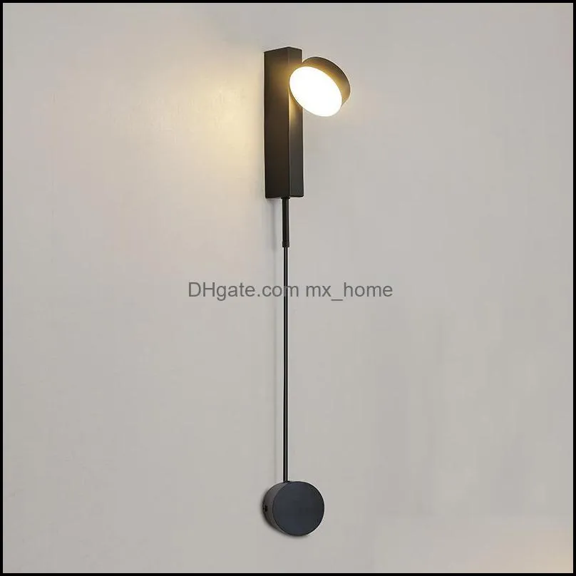 Wandleuchte Home Deco EL Supplies Garten 12W Moderne Nachttischlampe mit Dimmschalter Weiß Schwarz Schmiedemetall Augenpflege LED-Leselicht für Stu