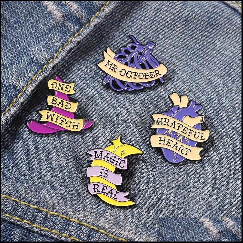 cartoon moon heart letter series brooch european unisex witch hat breastbone corsage badges  sweater clothes enamel lapel pins