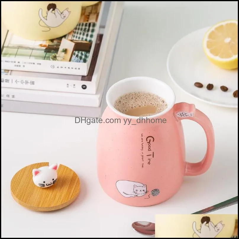 cartoon ceramics cat mug with lid and spoon coffee milk tea mugs breakfast cup drinkware novelty gifts wll735