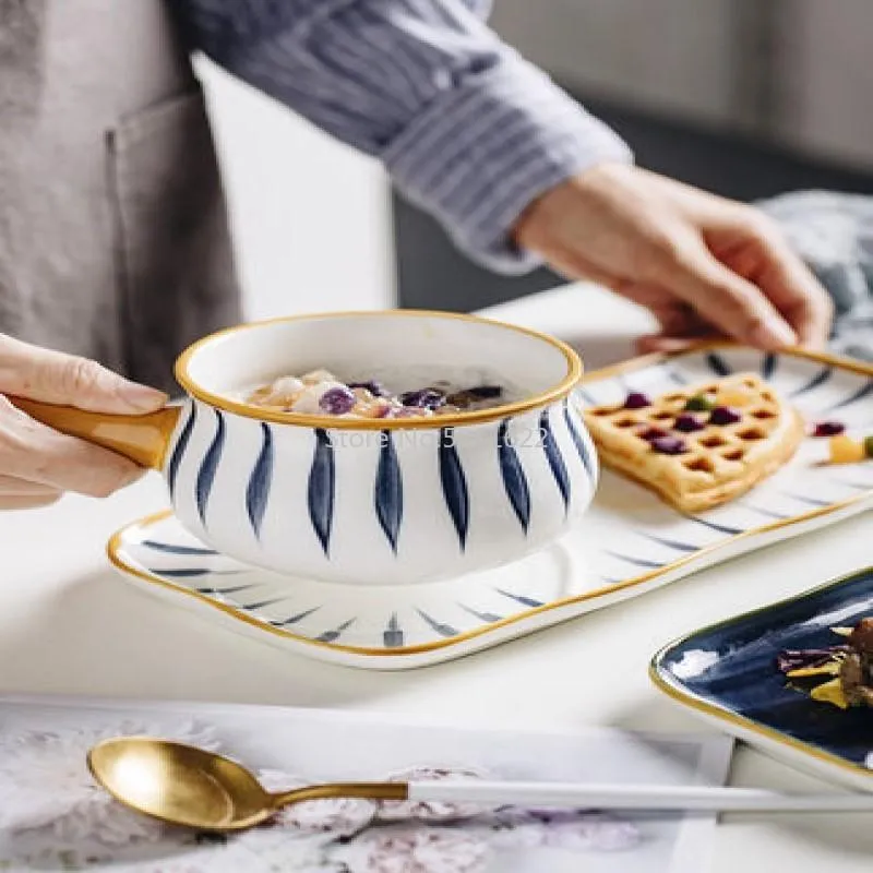 Dishes & Plates Japanese Underglaze Hand Painting Ceramic Plate Breakfast Handlebowls Dish Set Porcelain Tray Household Tableware