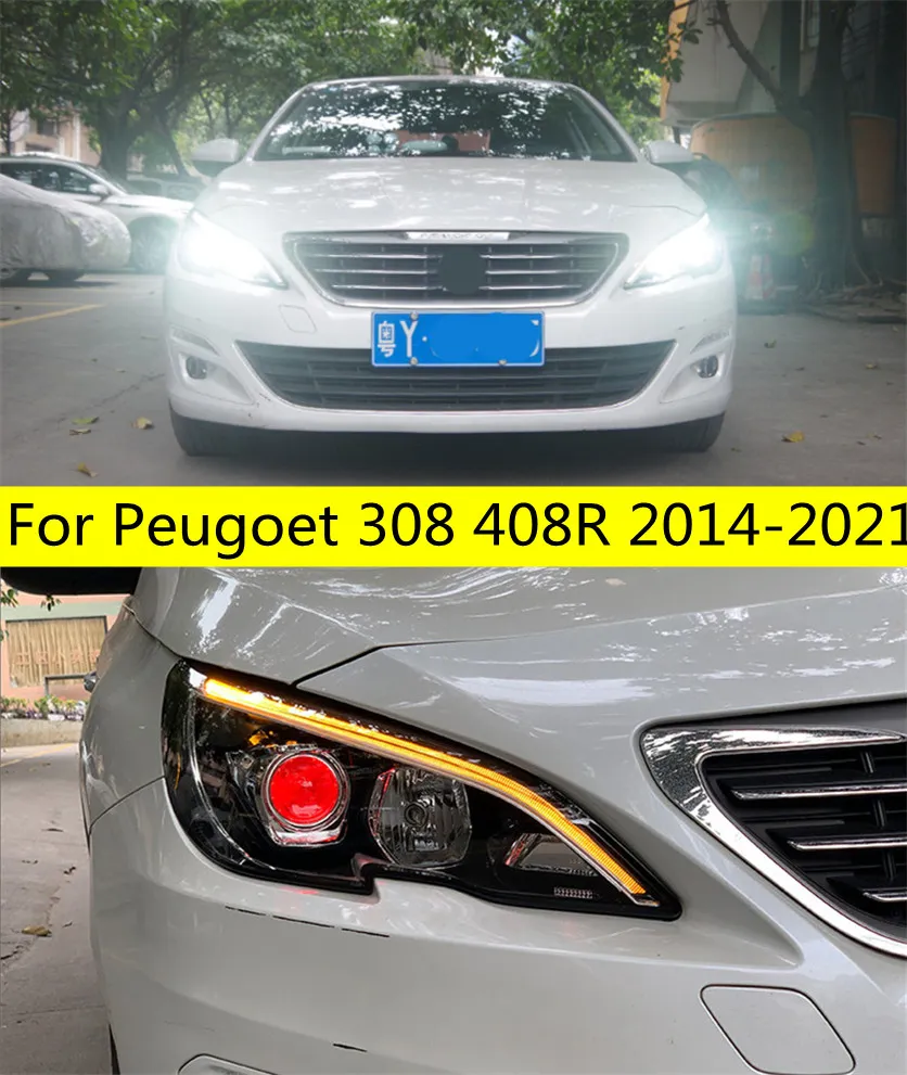 Lampa główna do Peugoet 308 408R LED Reflektor 2014-2021 Reflektory 308 408R DRL Sygnał Turn Signal High Beam Anioła