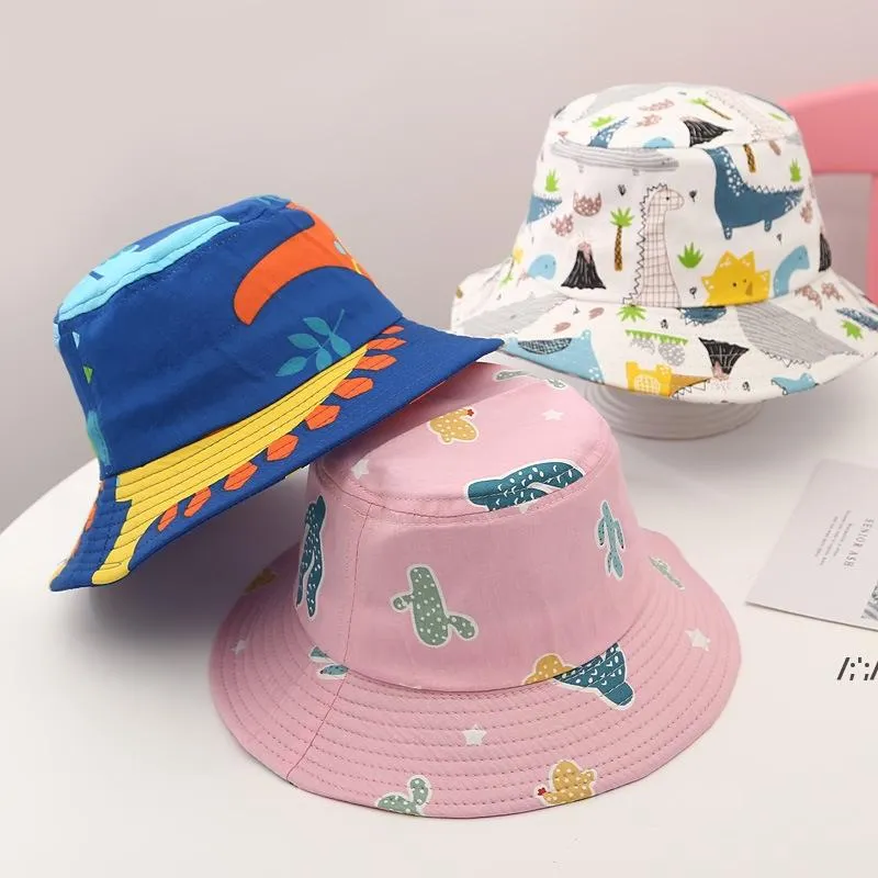 Children Bucket Hats Kids Stingy Brim Hat Animal Stars Floral Printing Fisherman Beach Sun Cap Folding Caps RRB14696