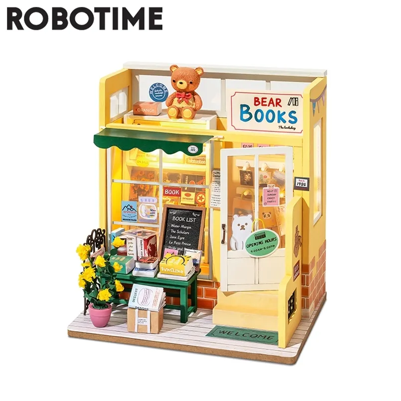 ROBOTIME ROLIFE DIY MIND FIND BOOKSTORE DOLL HOUSE WITH FURNITURE CHILDRES ADLY MINIATURHOUSE Wooden Kits Toy DG152 220715