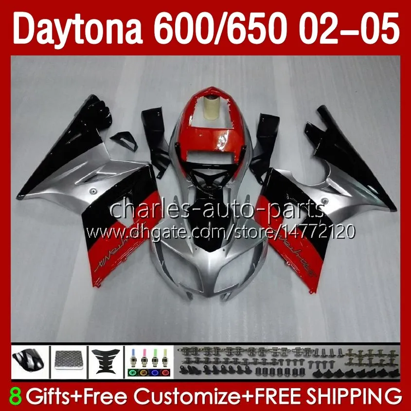 OEM rosso argento Carrozzeria per Daytona 650 600 CC 600CC 650CC 02 03 04 05 Corpi 132No.14 Daytona650 Daytona-600 2002-2005 Daytona600 2002 2003 2004 2005 Kit carenature