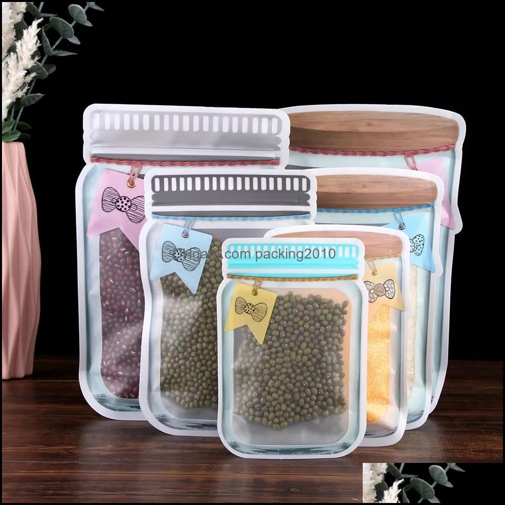 3Pcs Reusable Mason Jar Bottles Food Storage Bags Nuts Candy  Bag Waterproof Seal  Snacks Sandwich Containers ZipLock