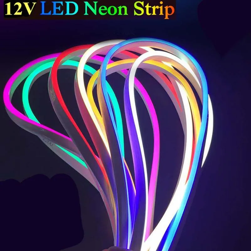 Şeritler Su geçirmez neon LED şerit ışık 12V Sıcak Beyaz Kırmızı Yeşil Mavi Sarı Pembe Kesilebilir Lambalar DIY 1M/2M/3M/4M/5M Oda Dekorlanmış