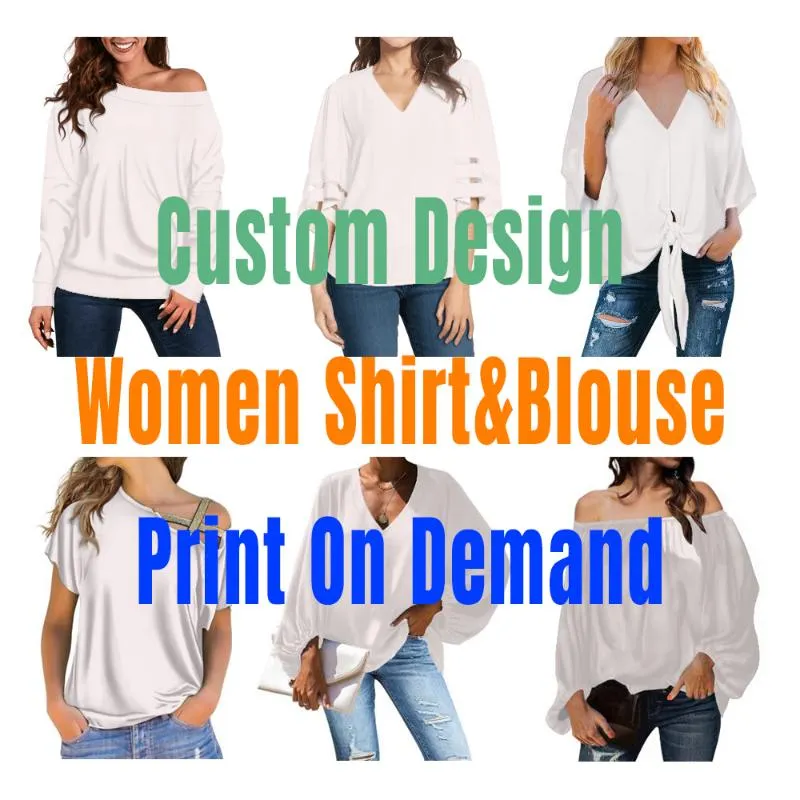 القمصان البلوزات النسائية المخصصة للطباعة النساء غير الرسمي على الطلب صور/شعار/اسم قميص طويل/قصير الأكمام للسيدات Girlswomen's