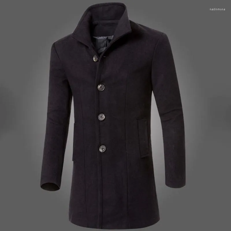 Trench Coats Masculino Casaco Masculino Abotoado Estilo Coreano Manga Regular Grosso Outono Inverno Quente Lapela Comprimento Médio Jaqueta Para Uso Diário