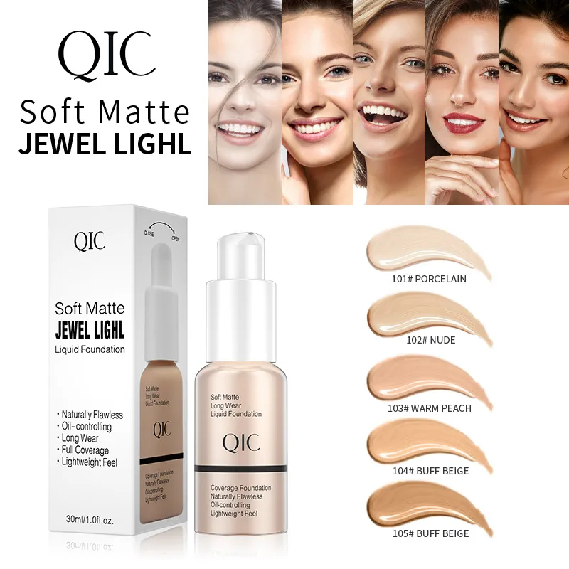 5 kleuren vloeibare foundation concealer gezicht natuurlijk vlekkeloze matte olie-controle waterdichte langdurige funderingscrème 30 ml 30 ml