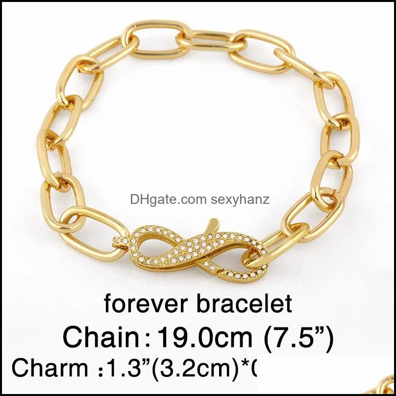 Women Cuban Link Chain Bracelets Tennis Iced Out Bling Rhinestone Infinity Fish Lobster Jewelry 18K Gold Plated Fashion Hiphop Bracelet 1199