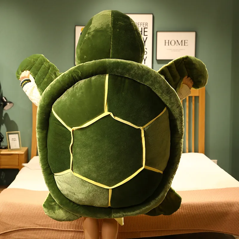 Énorme Animal tortue en peluche jouet mignon dessin animé tortue poupée lit dormir oreiller décoration photo accessoires 140 cm 55 pouces DY10044