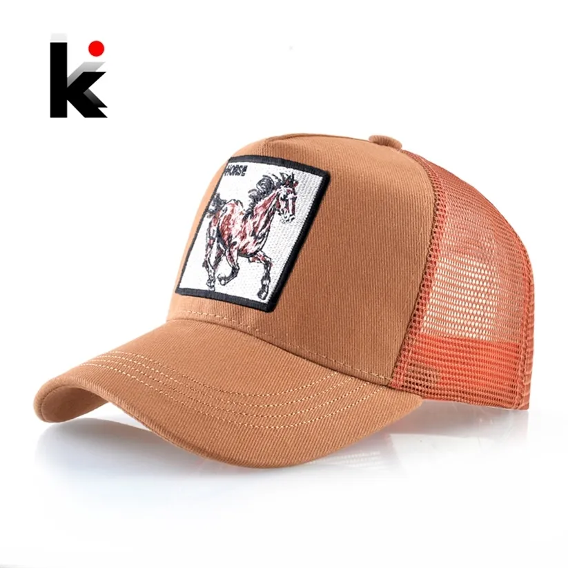 Mode Baseball Caps Männer Frauen Mesh Hüte mit Pferd Stickerei Patch Trucker Casquette Sommer Visier 220318