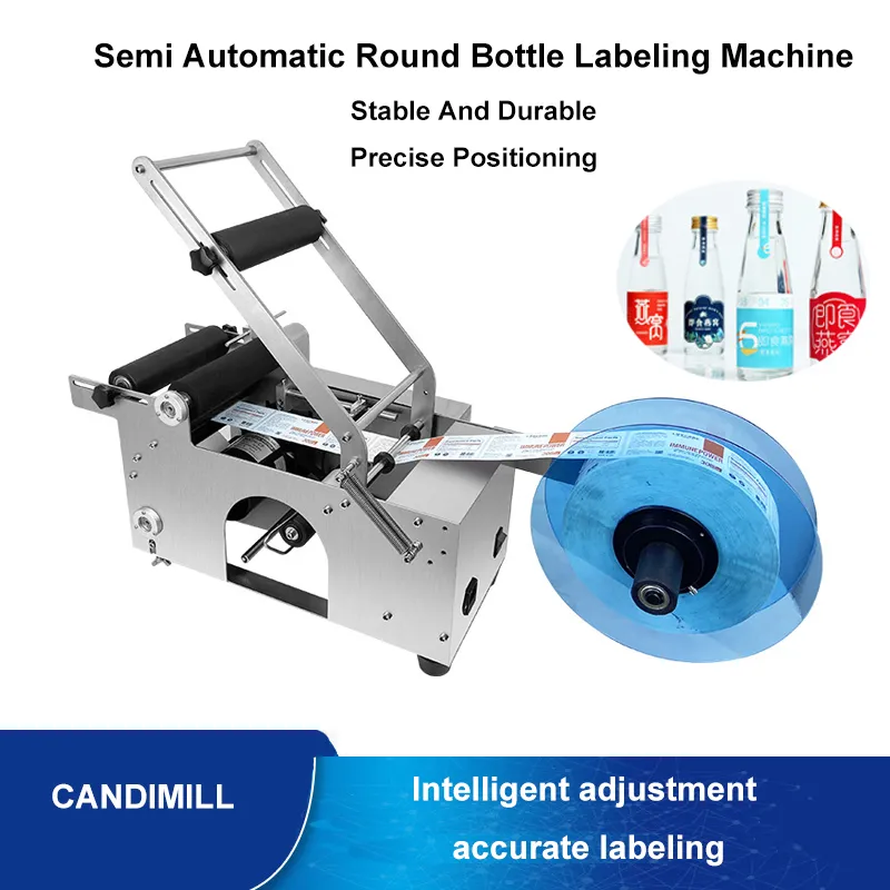 Sigillatrici Applicatore di etichette semiautomatico con stampante per data Etichettatrice per bottiglie rotonde Distributore di etichette autoadesive