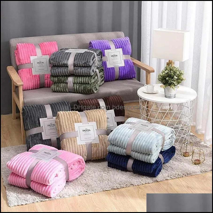 Soft Adult Bed Blanket Cover Winter Warm Stitch Fluffy Bed Solid Striped Throw Blankets Flannel Fleece Linen Bedspread for Sofa