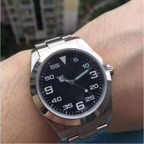 Designer luxe hommes AirKing série 116900 cadran noir 40mm mouvement d'usine cadran en acier inoxydable 904L montres de mode