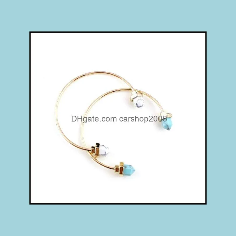 Open Natural Stone Cuff Bangle Gold Plated Geometric Hexagonal Pile Blue Turquoise Charm Bracelets&Bangles For Women or Men