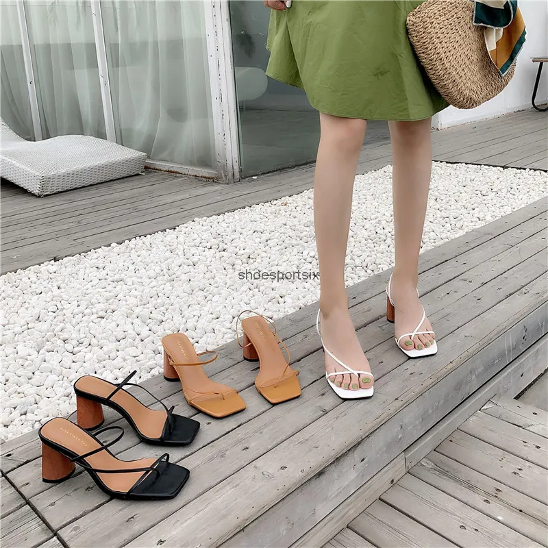 2021 Summer Woman 8cm High Heels Sandals Classic Block Heels Platform Pumpar Lady Chunky Fertsh Brown Wedding Prom Sandles Shoes 0004