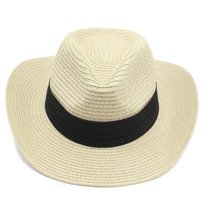 Panama Jazz Top Hat Spring Summer Straw Wide Brim Hats for Women Men Western  Sun Protection Cap Woman Man Shade Hat mens Beach Caps Sunhat Sunhats Wholesale