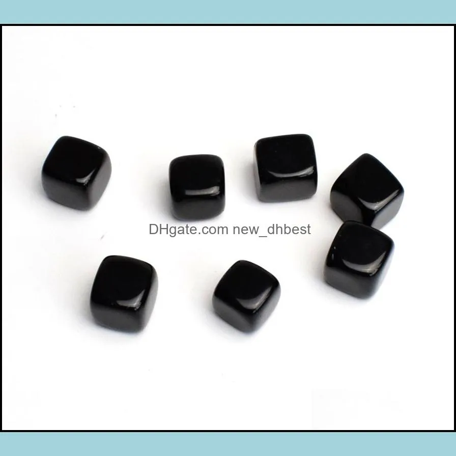 7 pieces Natural Tumbled Black Obsidian Carved Cube Crystal Reiki Healing Semi-precious Stones with a Free Pouch
