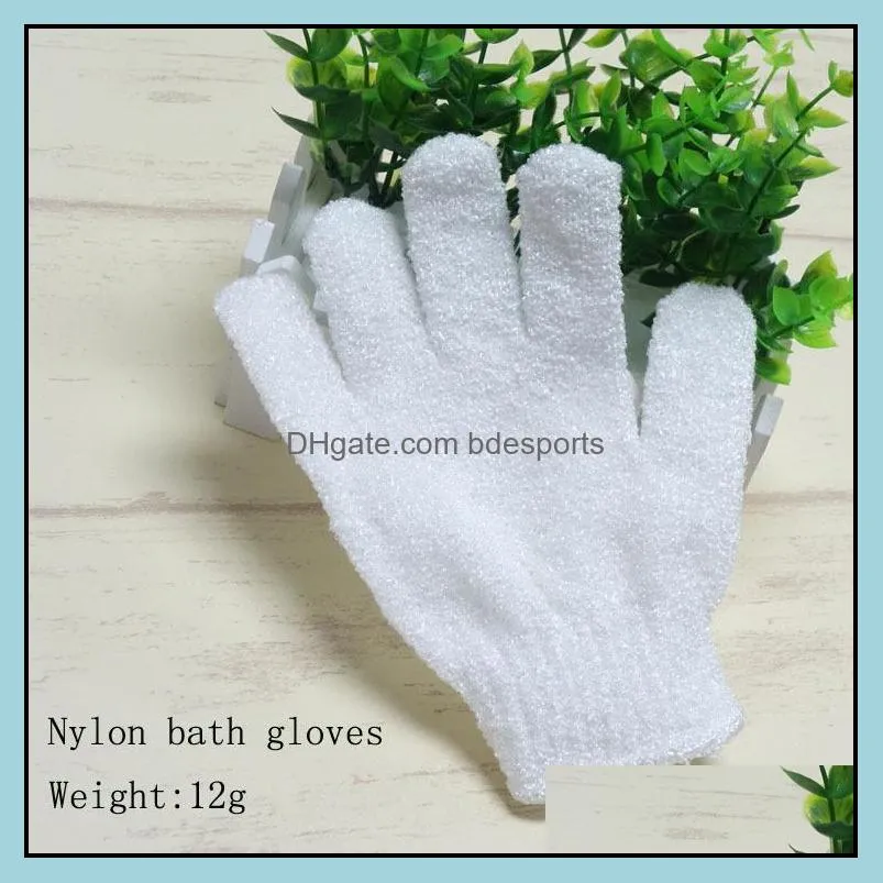 DHL300pcs 2020 White Nylon Body Cleaning Shower Gloves Exfoliating Bath Glove Five Fingers Bath Bathroom Gloves