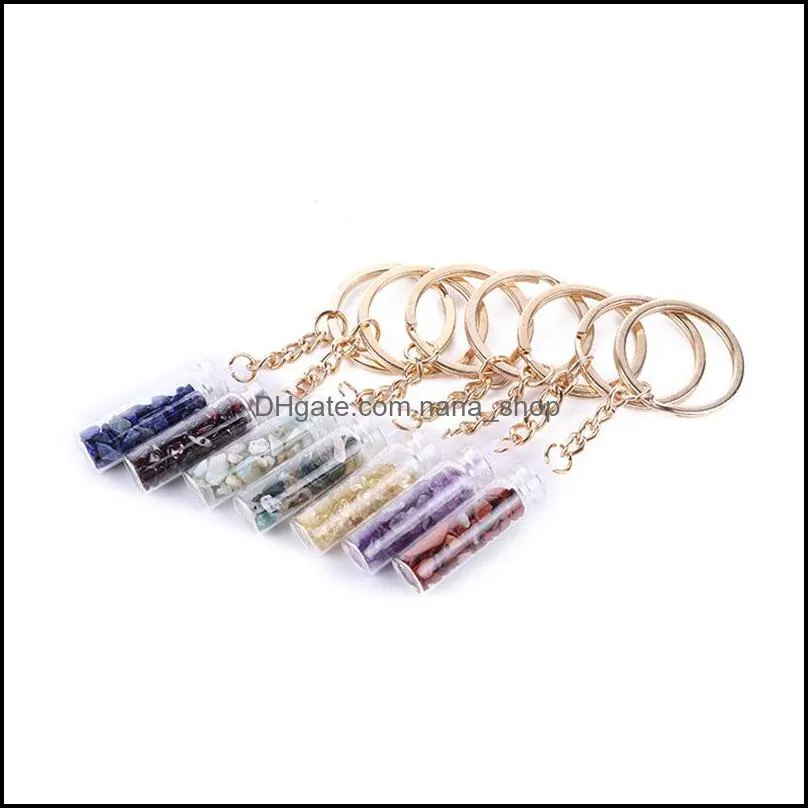 Key Rings Jewelry Natural Crystal Stone Glass Bottle Mini Pendant Handmade Energy Lucky Keychains For Women Men Lover Jewelr Dh6Hw