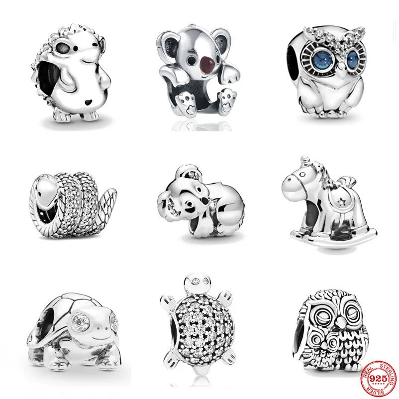 925 Silver Fit Pandora stitch Bead Europe Cute Koala Turtle Snake Bracelet Charm Beads Dangle DIY Jewelry Accessories