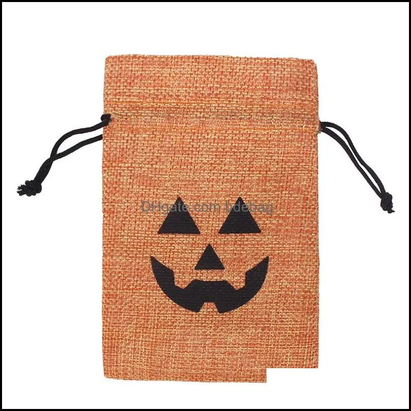 Halloween Gift Wraps 100Pcs/Pack Pumpkin Linen Burlap Candy Drawstrings Bag Pocket Treat Storage Bags Cookie Pouch KIds Trick or Treating Party Decor