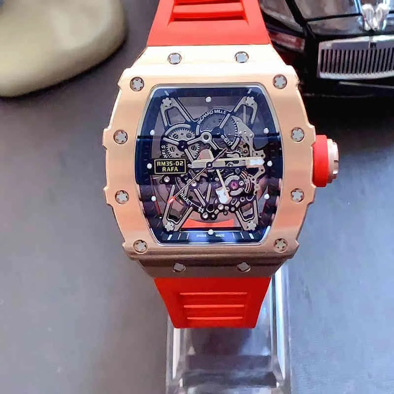Uxury Watch Date Luxury Mens Mechanics Watch Richa Wristwatch Wine Barrel Milles RM35-02 Series 2824 Automatisk mekanisk rosguldfodralband