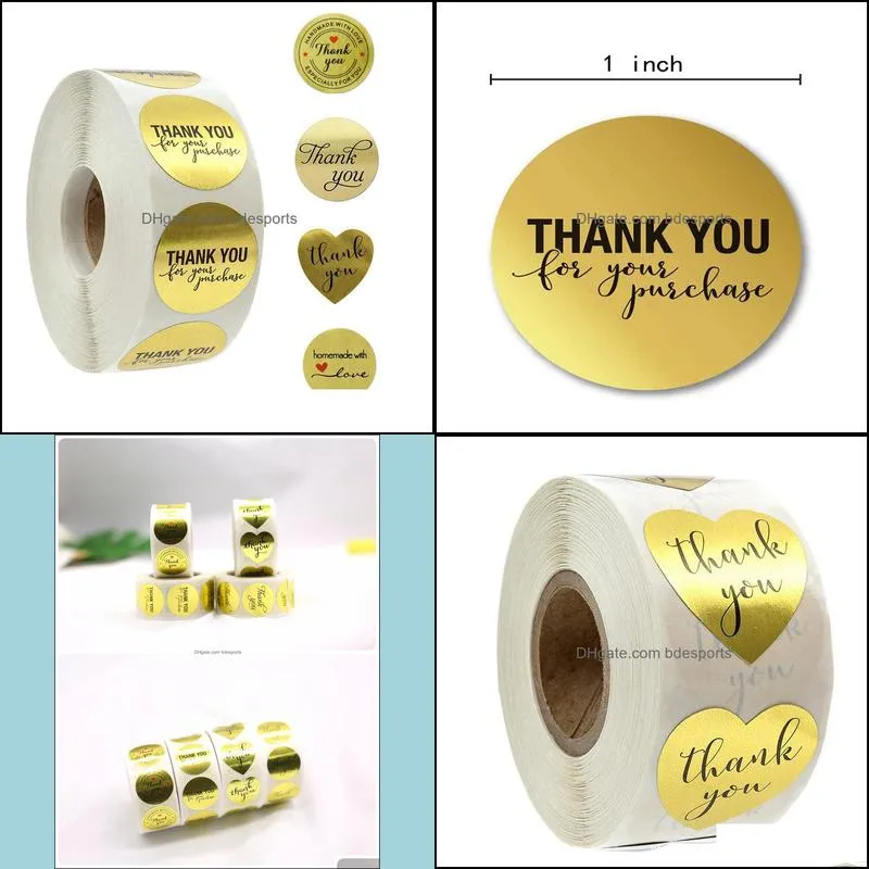 500pcs Thank You for Supporting My Business Kraft Stickers with Gold Foil Round Labels Sticker for Small Shop Handmade Sticker