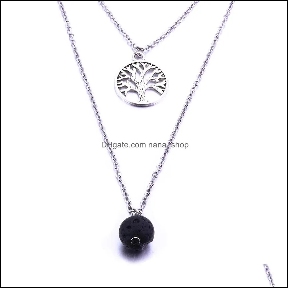 New 5styles 10mm Black Lava Stone Necklace Diy Aromatherapy  Oil Diffuser Tree Of Life Necklace For Women Jewelry