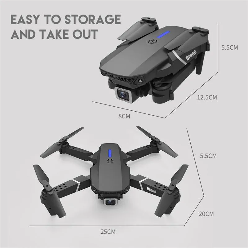 와이드 앵글 HD 4K 1080P 듀얼 카메라 높이가있는 DHL E88 프로 무인 항공기 WiFi RC Foldable Quadcopter Dron 선물 장난감