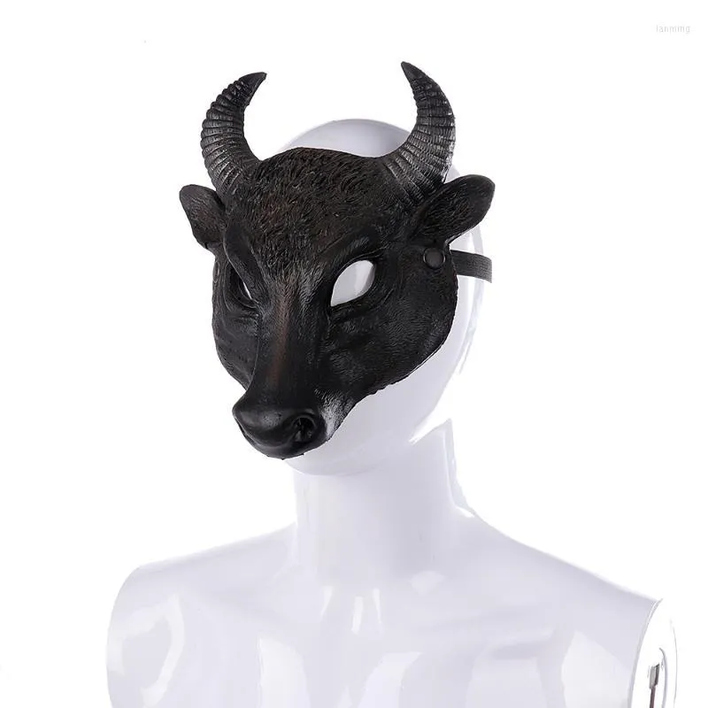 Party Masks Adult Bull Cosplay PU Black Half Face Mask Horror Head Upper Animals Halloween Masque AccessoriesParty