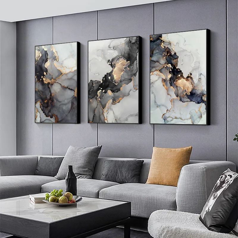 Juego De 3 Piezas De Carteles Abstractos De Mármol Gris Dorado Moderno,  Arte De Pared, Pintura En Lienzo, Impresiones, Imágenes Para Sala De Estar,  Do