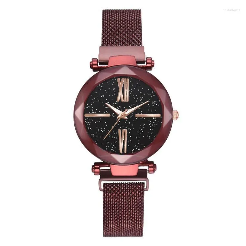 Wristwatches Luxury Quartz Wrist Watch for Women Magnetic Round Dial Roman Numbers Band Band Horloges Vrouwen Orologio Donna