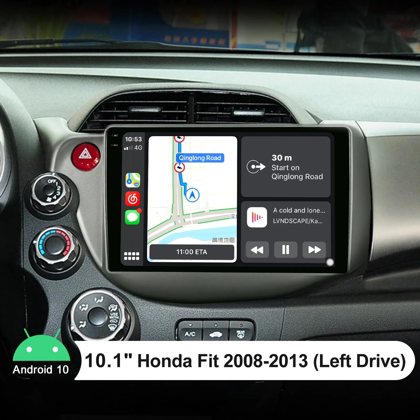 Android 10 Car Radio Video Stereo för Honda Fit 2008-2013 Multimedia Audio Player GPS Navigation SWC BT