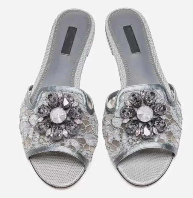 Bing Flat Pointed Toes Sandal Slippers Crystal Studded Embelled Mules White Black Patent Leather Rhinestone Women's Luxury Designers Luxury Brands